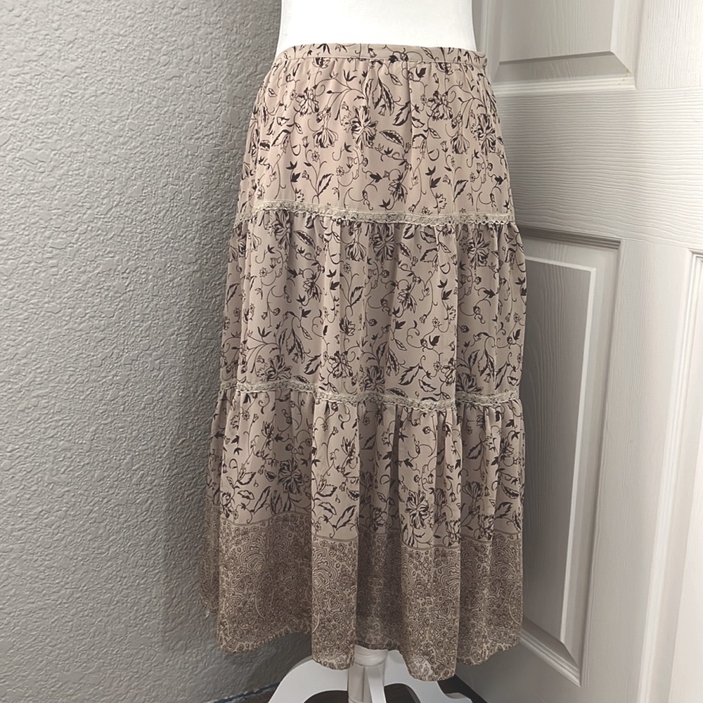 Boho Floral Leaf Gold Sparkle Lace Long Midi Skirt Christopher & Banks Size 12 - Picture 4 of 12
